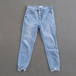 LOFT High Rise Cropped Light Wash Button Fly Skinny Jeans